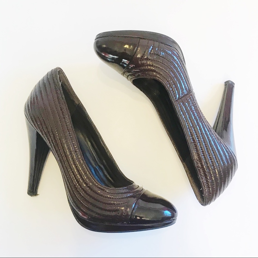 BCBGGirls Patent Cap Toe Pumps Brown Gold 5.5